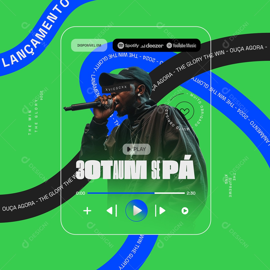 Ouça Agora Disponível em Spotify Deezer YouTube Music Lançamento Social Media PSD Editável