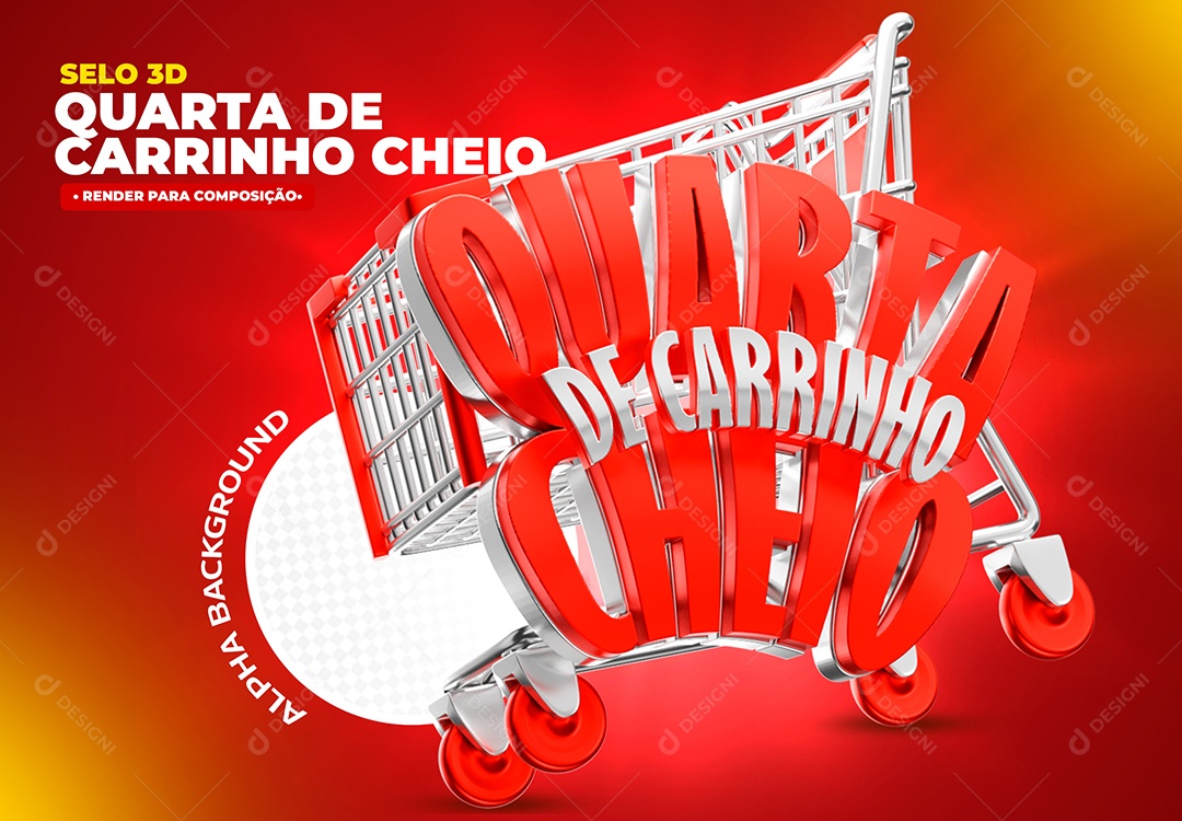 Selo 3D Quarta de Carrinho Cheio Para Composição PSD