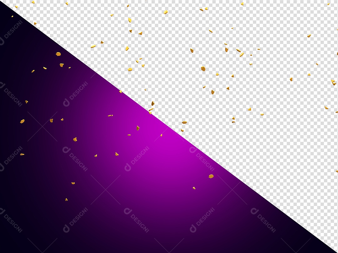 Confetes Dourado Elemento 3D para Composição PSD