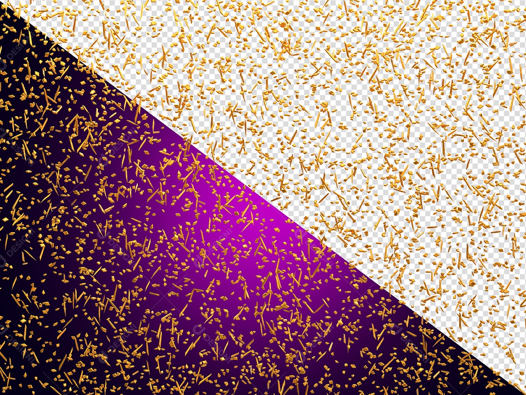 Confete Decoração Dourado Elemento 3D para Composição PSD