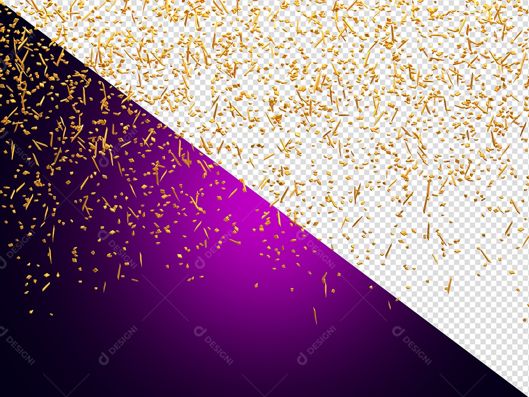 Confetes Dourado Elemento 3D para Composição PSD