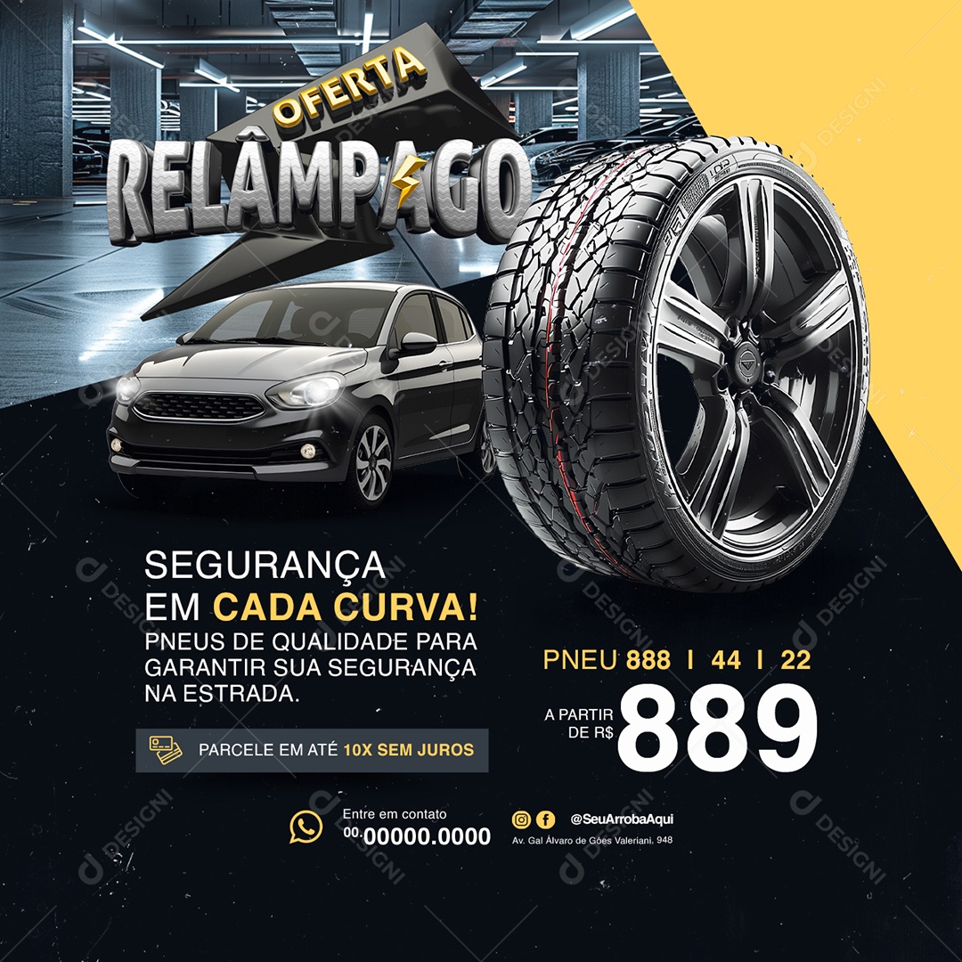 Loja de Pneus Oferta Relâmpago Pneu 888 Segurança em Cada Curva Social Media PSD Editável