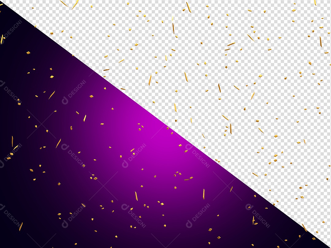 Confete com Brilho Elemento 3D Dourado para Composição PSD