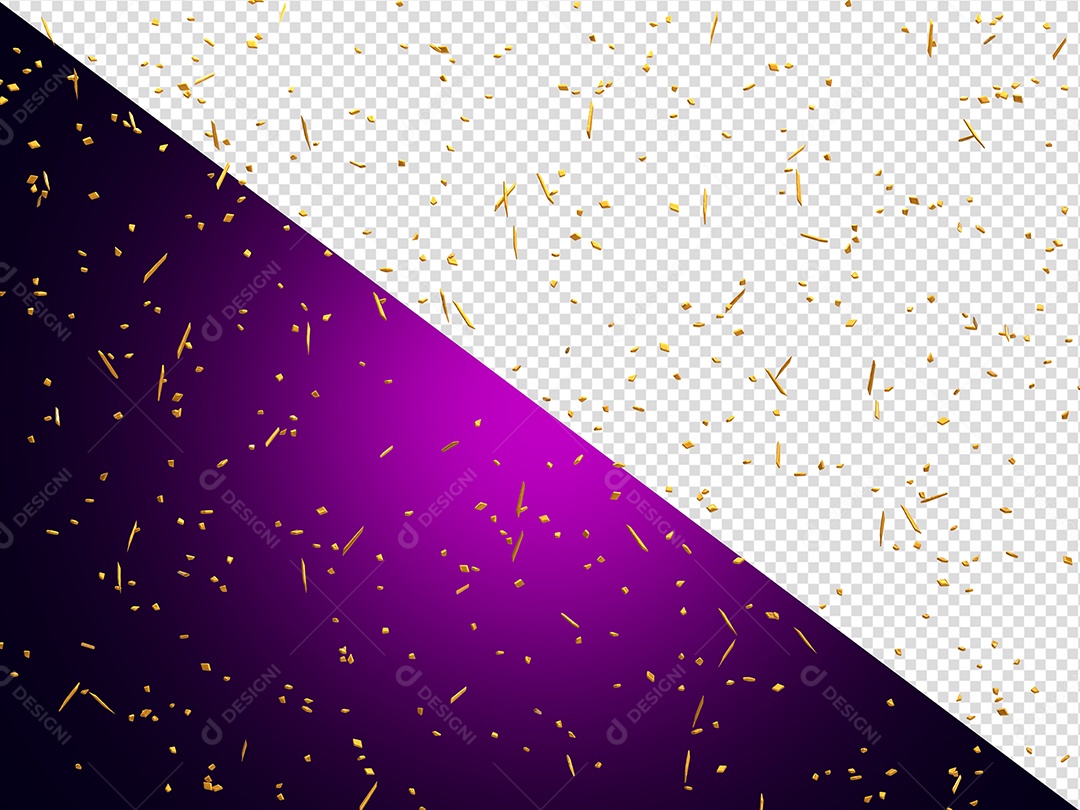 Confete Decoração Dourado Elemento 3D para Composição PSD