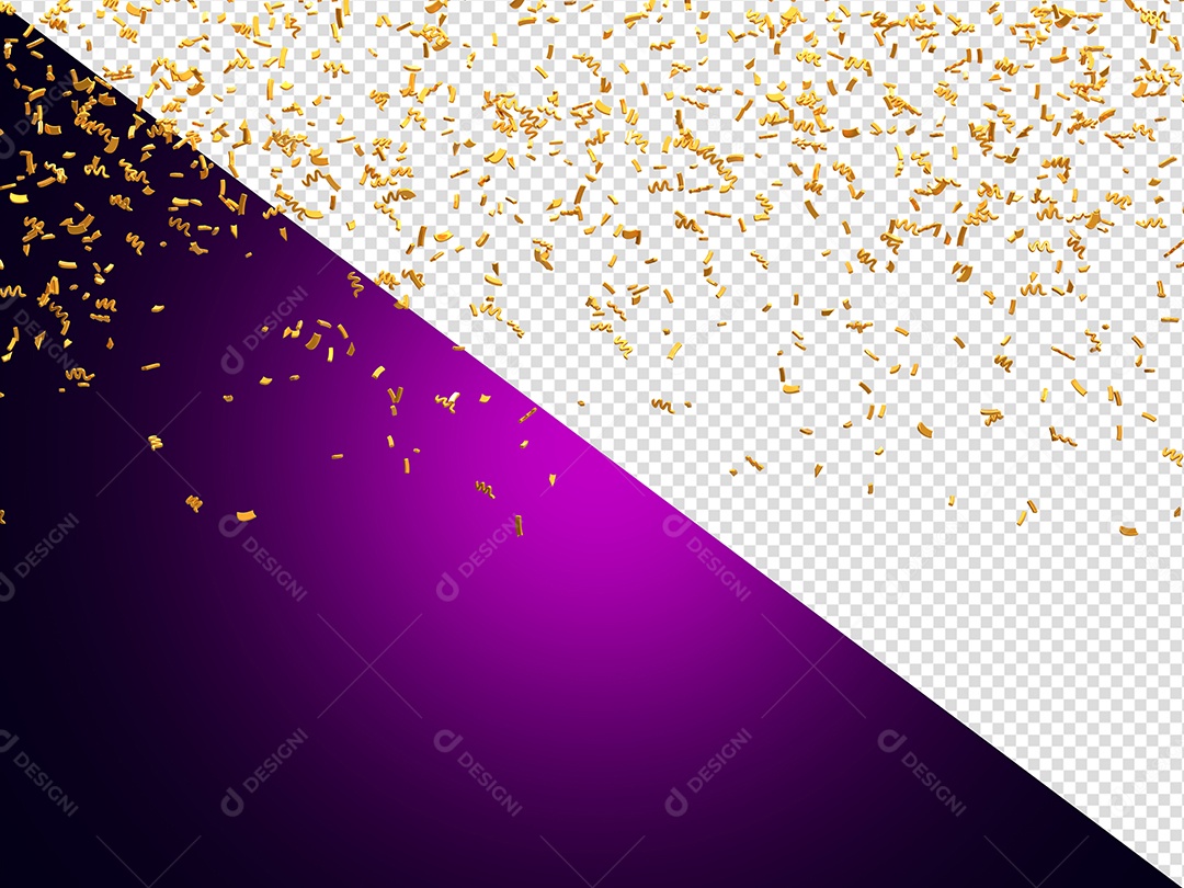 Enfeite de Confete Elemento 3D Dourado para Composição PSD