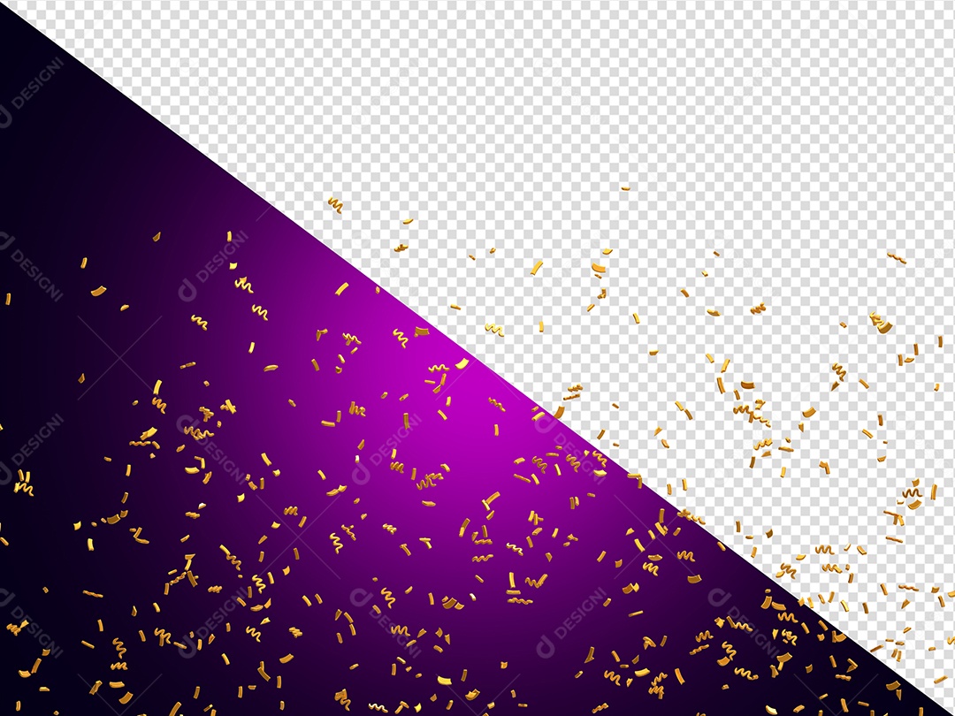 Confetes Dourado Elemento 3D para Composição PSD
