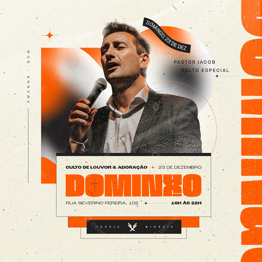 Gospel Culto de Louvor e Adoração Domingo Social Media PSD Editável