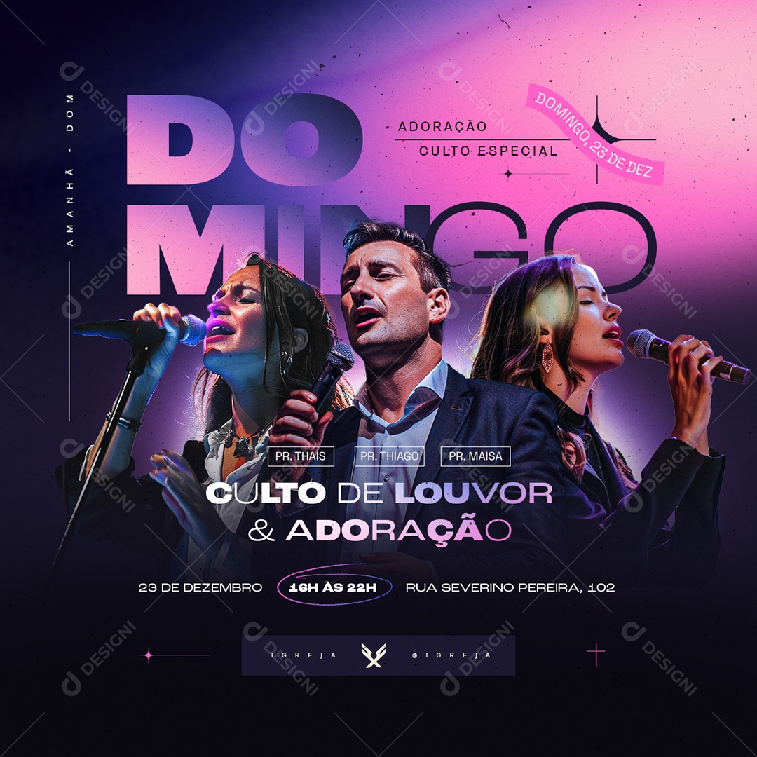 Gospel Pr Thiago Pr Thais Culto de Louvor e Adoração Igreja Social Media PSD Editável