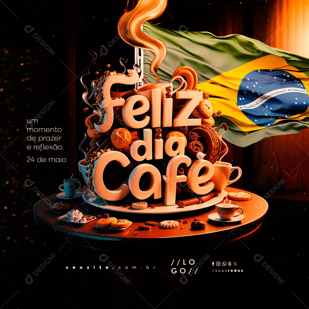 Feliz Dia do Café 24 de Maio Um Momento de Reflexão Social Media PSD Editável