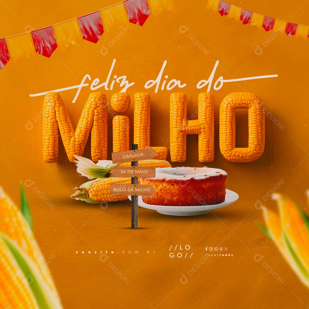 Feliz Dia do Milho 24 De Maio Canjica Bolo de Milho Social Media PSD Editável