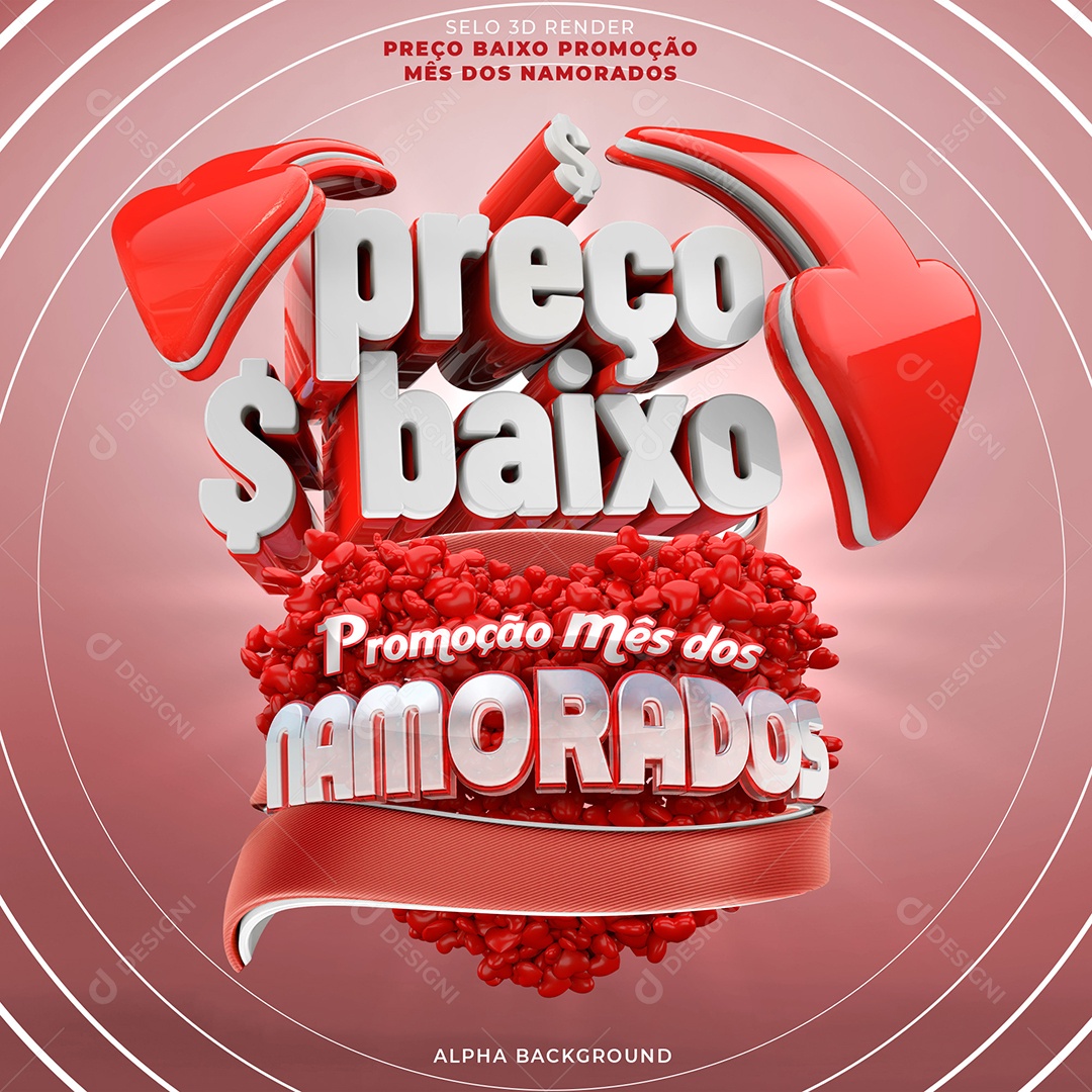 Preço Baixo Promoção Mês dos Namorados Selo 3D Vermelho para Composição PSD