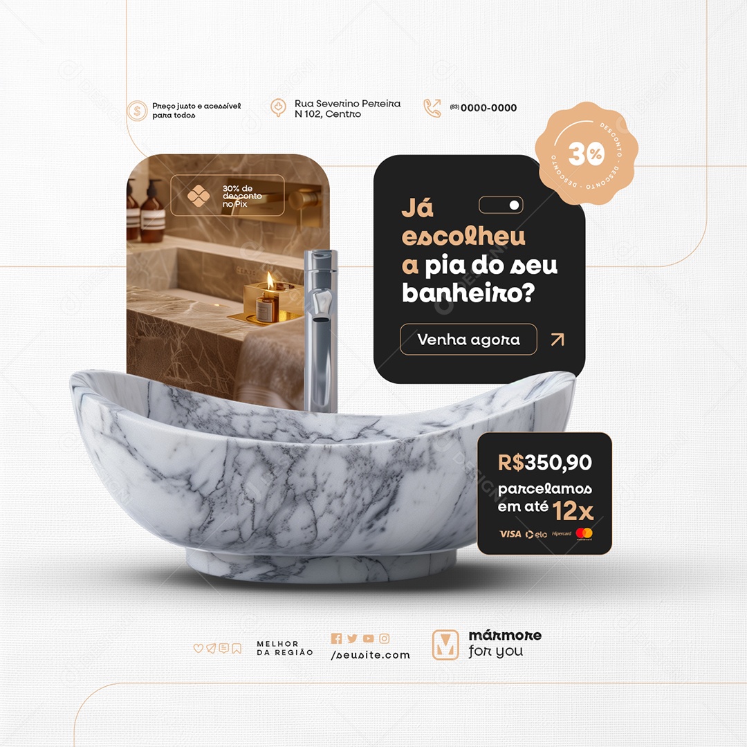 Marmoraria Já Escolheu a Pia do Seu Banheiro Venha Agora Social Media PSD Editável