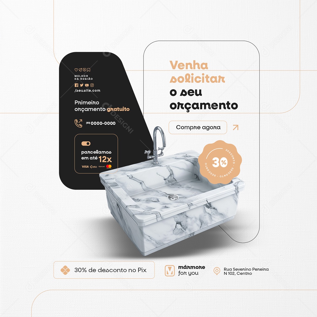 Marmoraria Venha Solicitar o Seu Orçamento Compre Agora Social Media PSD Editável