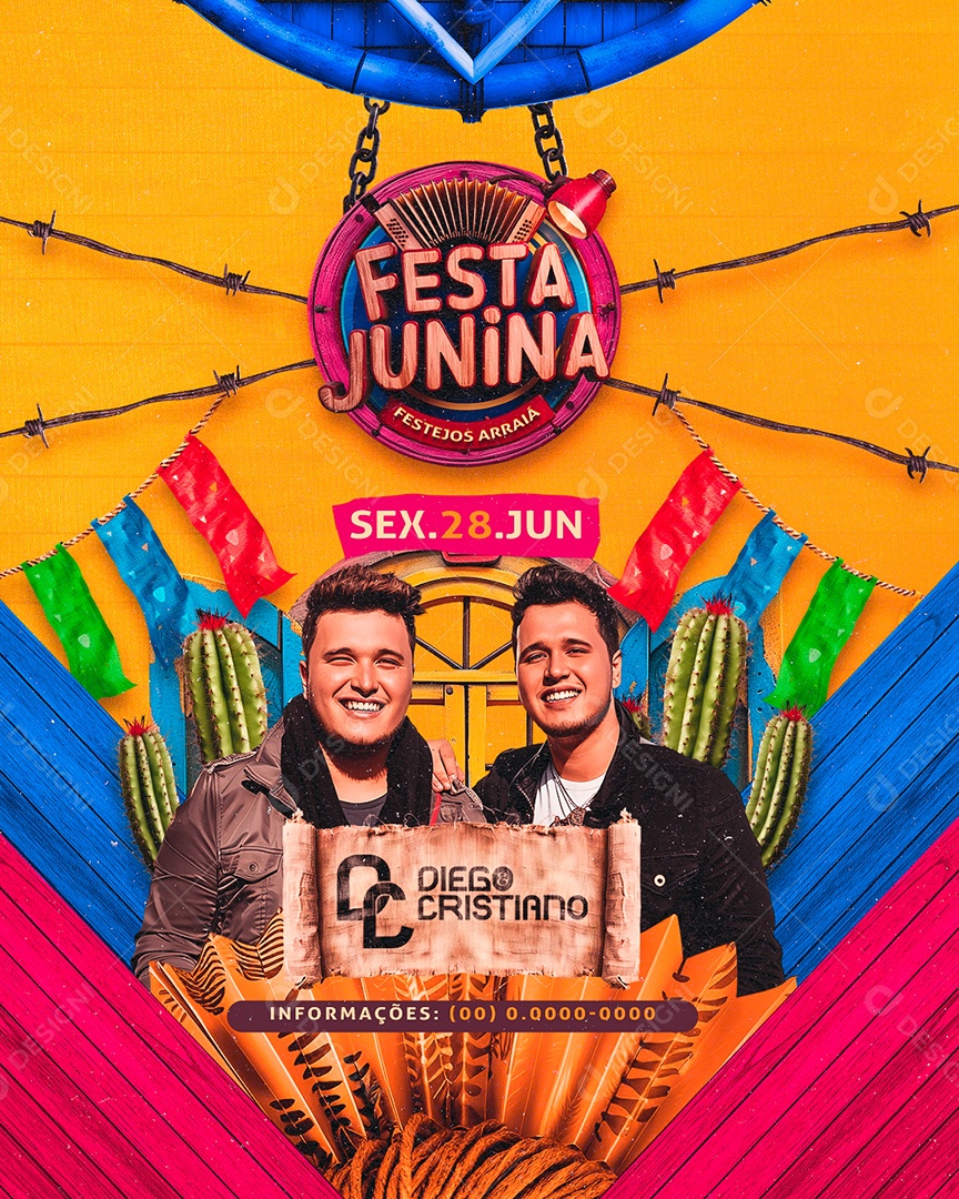 Flyer Festa Junina Diego e Cristiano Social Media PSD Editável