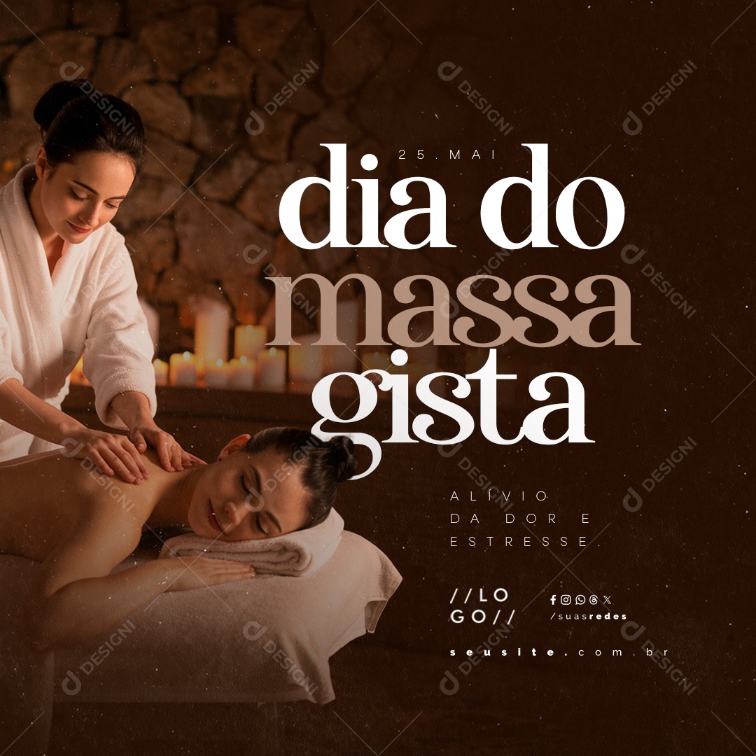 Dia do Massagista 25 de Maio Alívio da Dor e Estresse Social Media PSD Editável