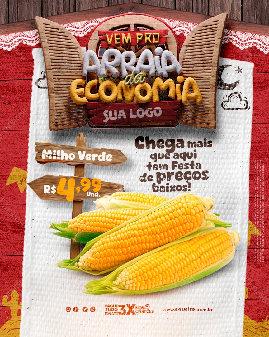 Vem pro Arraia da Economia Milho Verde 4,99 Social Media PSD Editável
