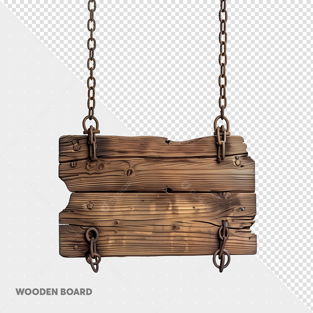 Placa de Madeira com Correntes Elemento 3D para Composição PSD