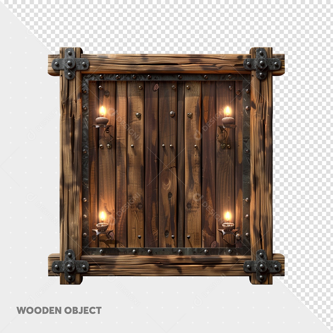 Elemento 3D Objeto de Madeira para Composição PSD