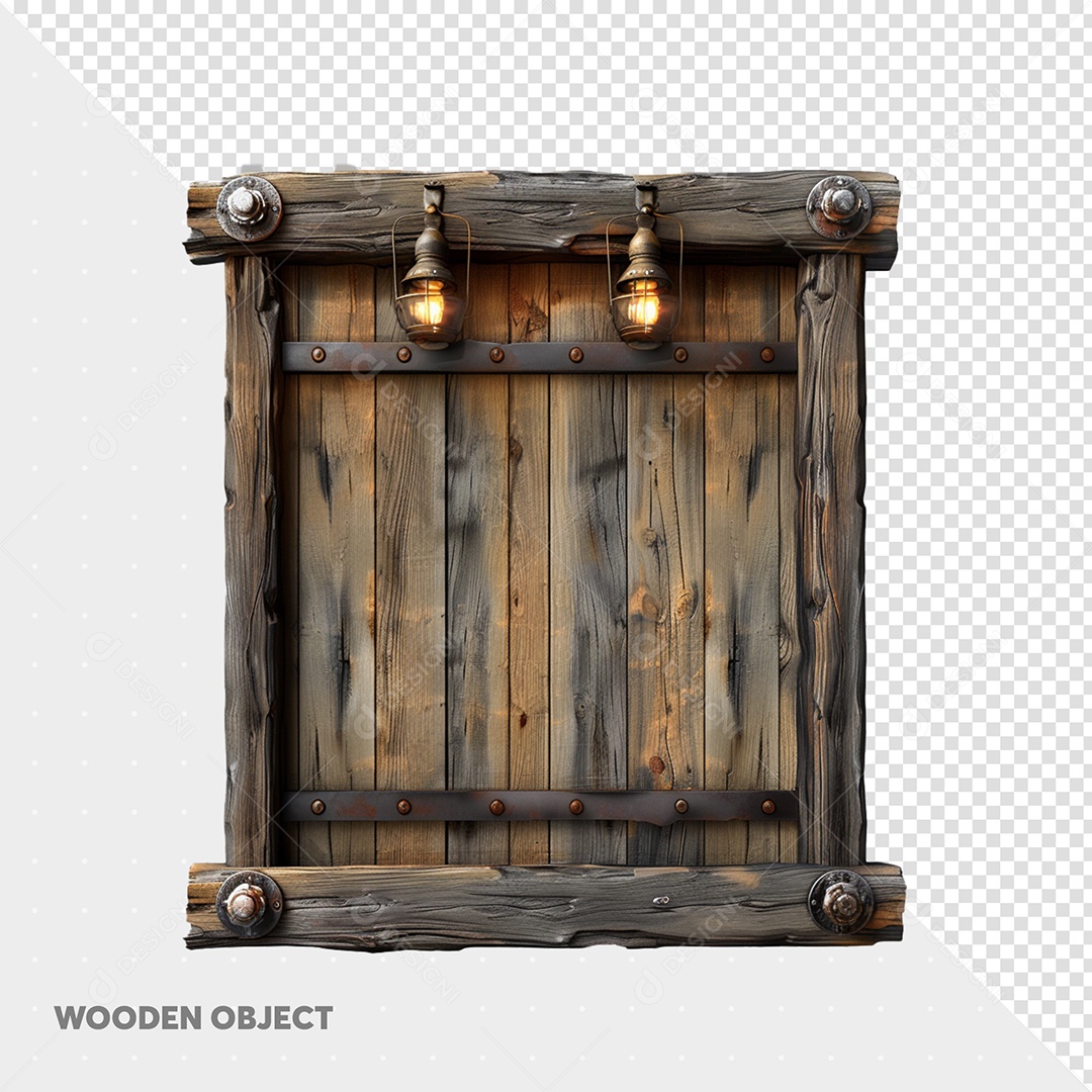 Elemento 3D Objeto de Madeira para Composição PSD