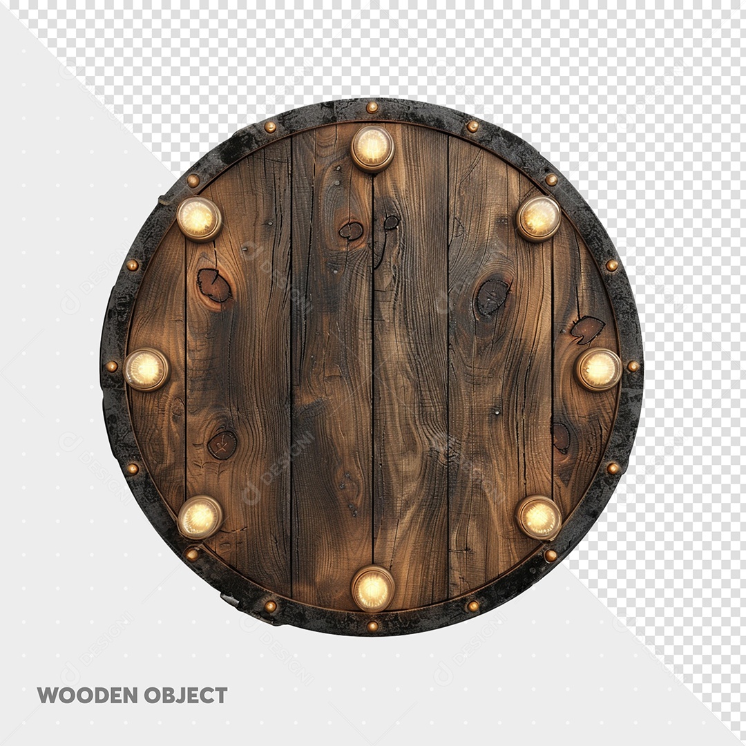 Elemento 3D Painel de Madeira com Lâmpadas para Composição PSD
