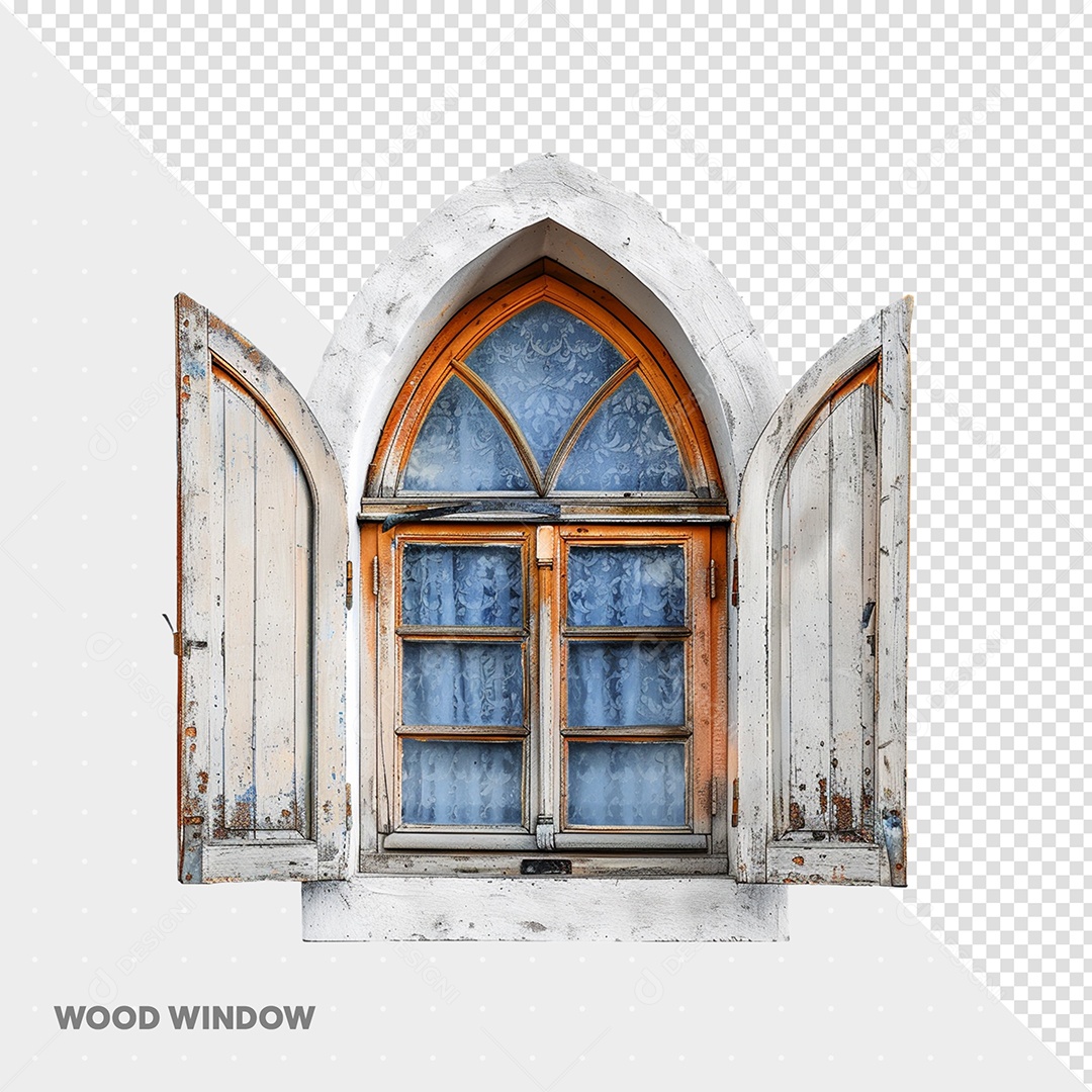Janela Branca de Madeira Elemento 3D para Composição PSD