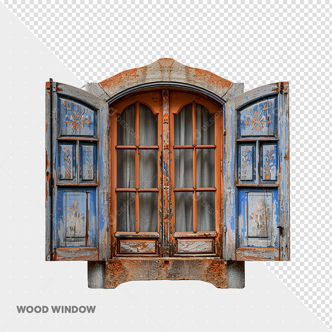 Janela de Madeira Elemento 3D para Composição PSD