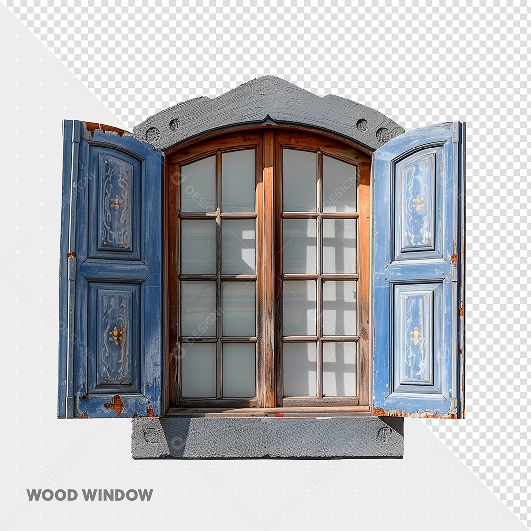 Janela de Madeira Elemento 3D para Composição PSD