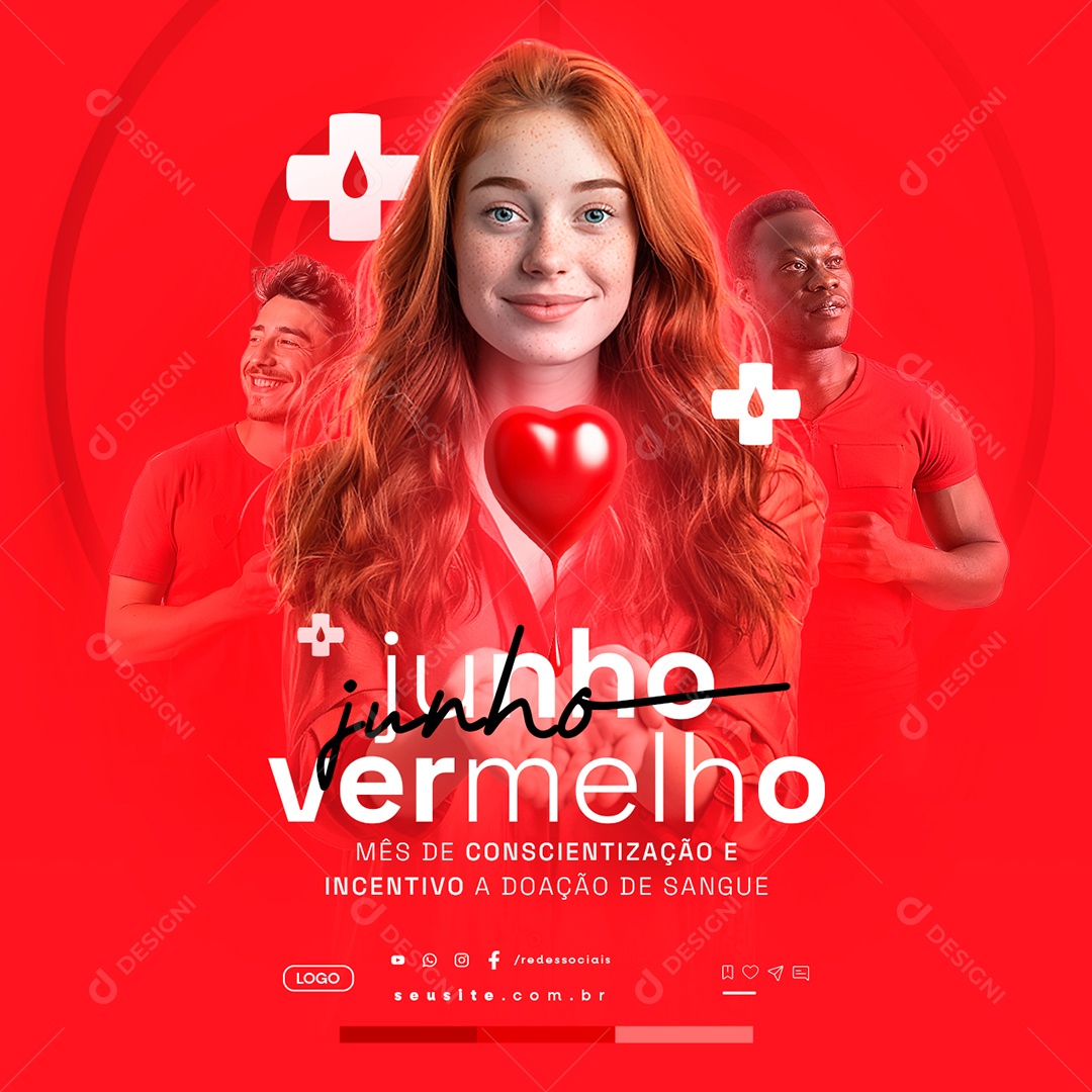 Junho Vermelho Mês de Conscientização e Incentivo a Doação Social Media PSD Editável