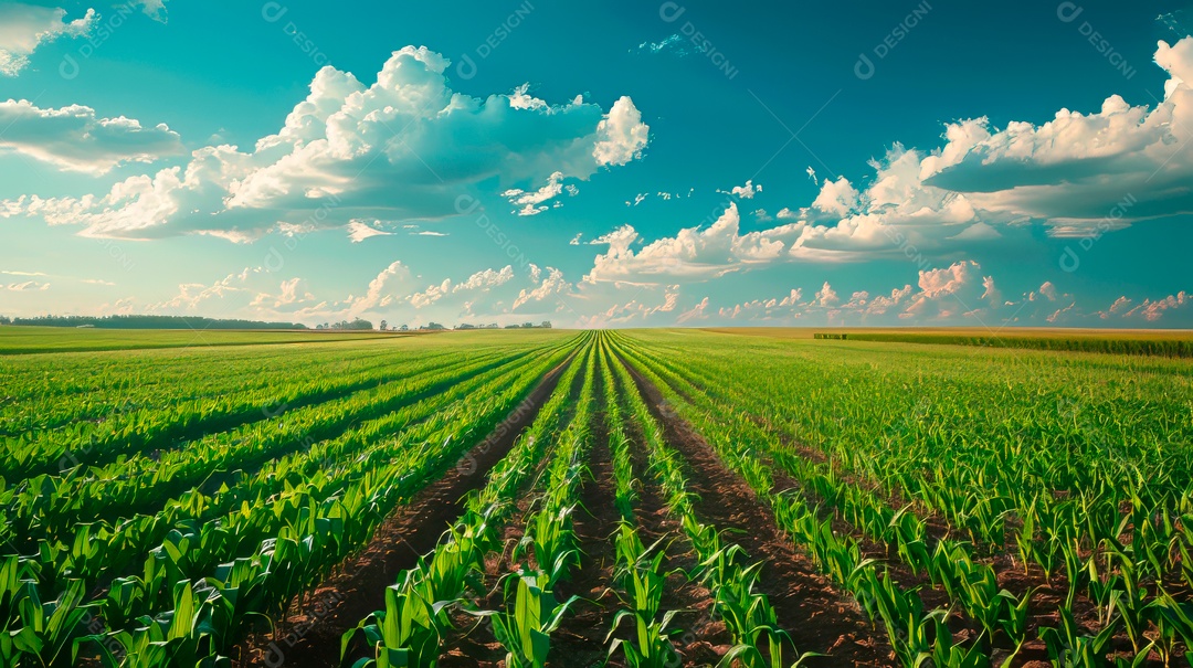 Plantação sobre céu azul e dia ensolarado..