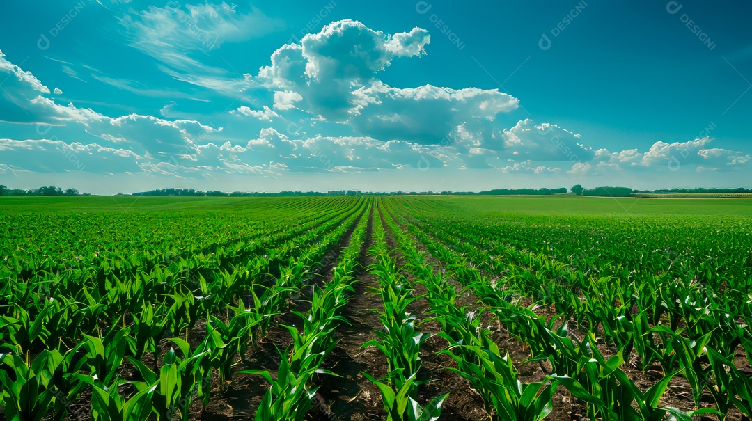 Plantação sobre céu azul e dia ensolarado..