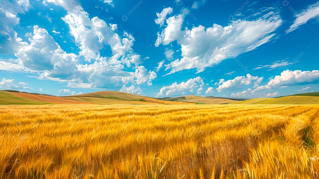 Plantação sobre céu azul e dia ensolarado..