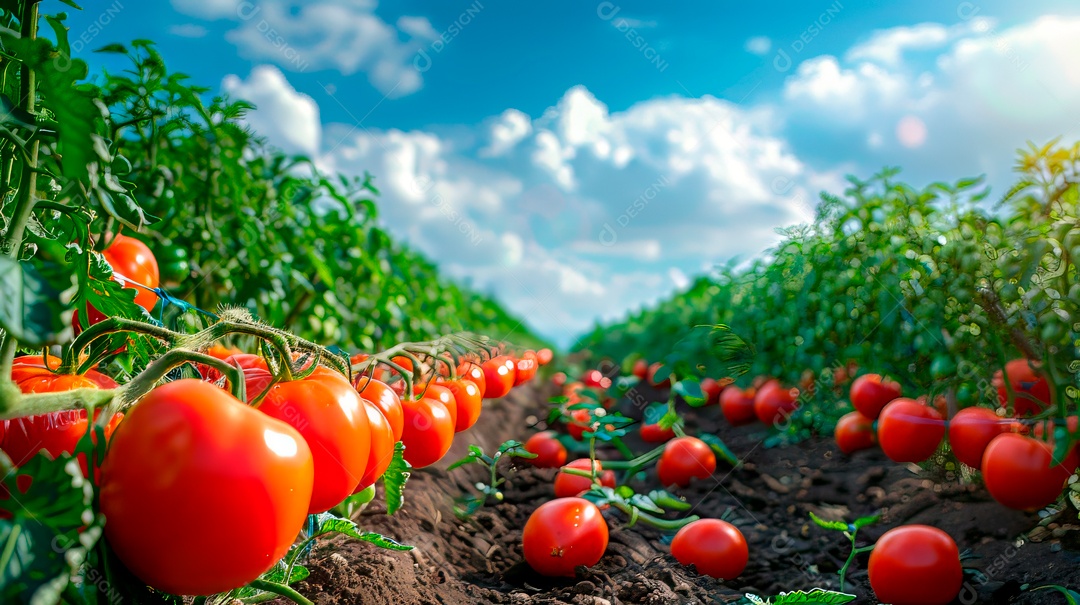Plantação sobre céu azul e dia ensolarado..