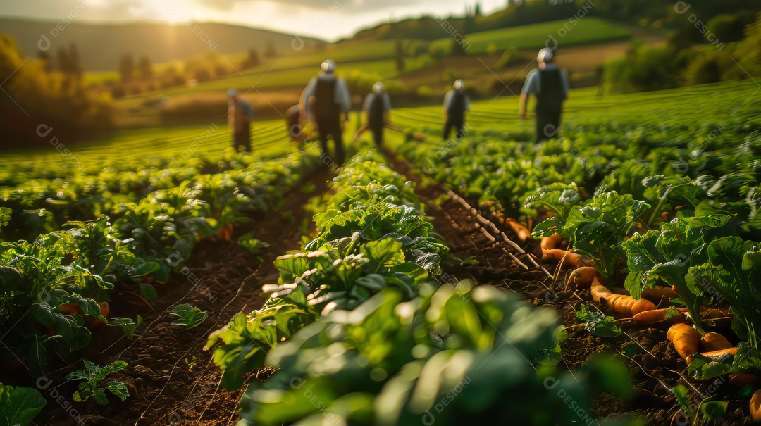 Plantação sobre céu azul e dia ensolarado..