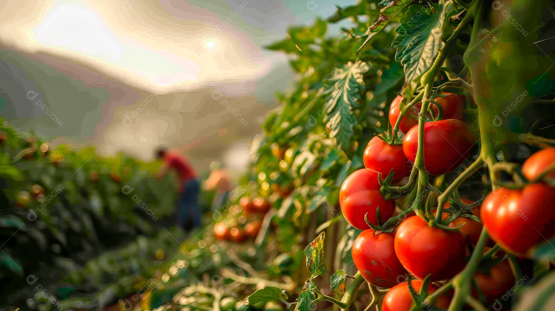 Plantação sobre céu azul e dia ensolarado..