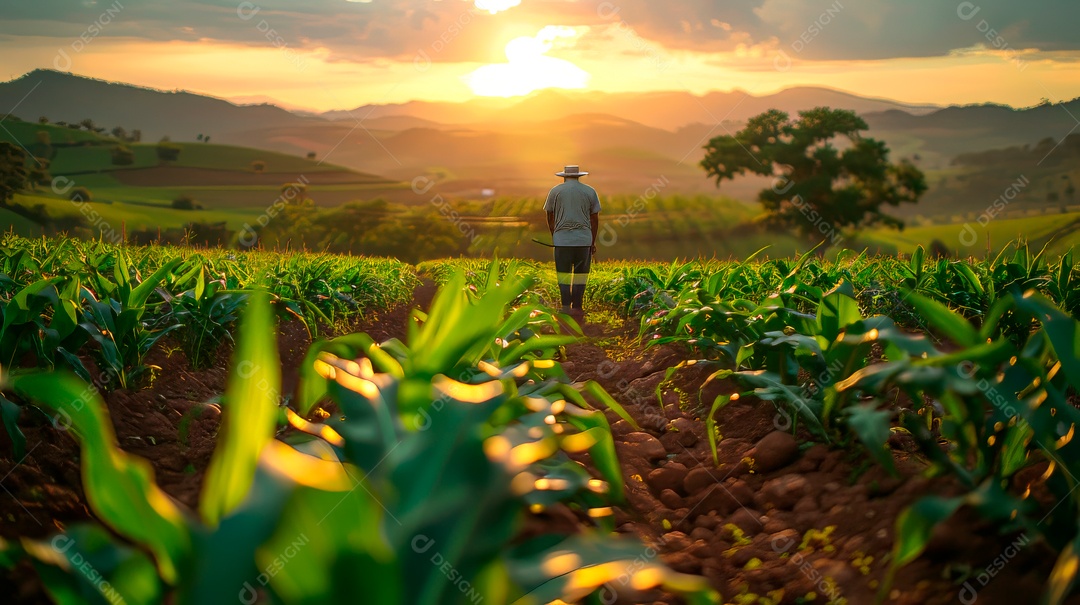 Plantação sobre céu azul e dia ensolarado..
