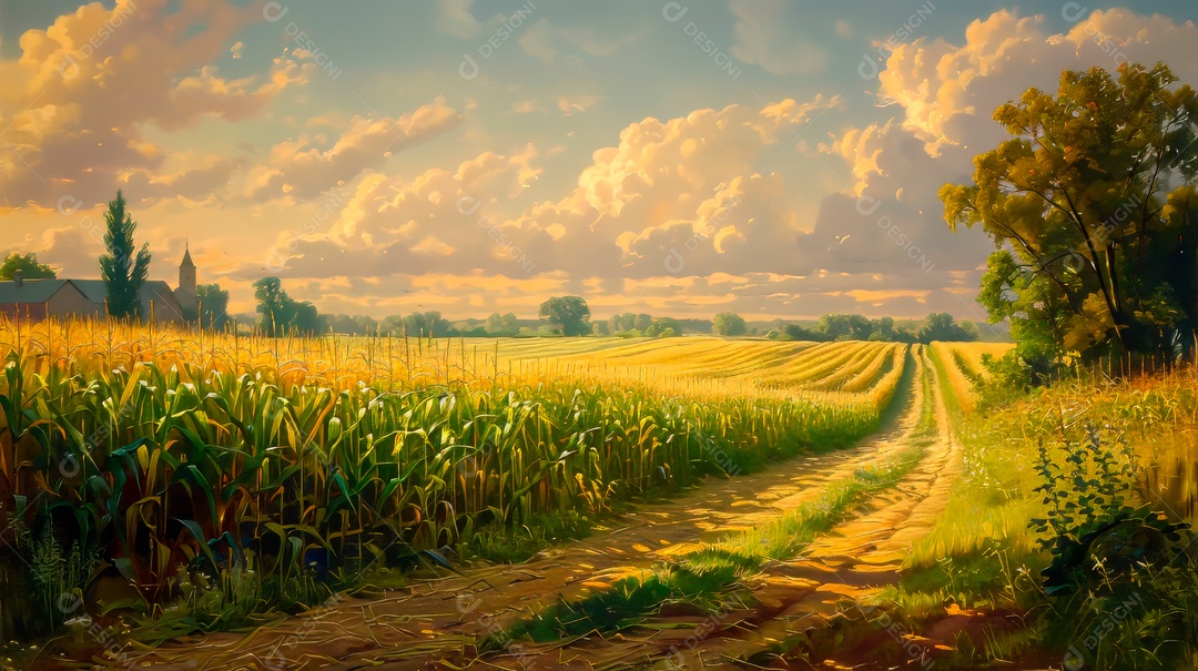 Plantação sobre céu azul e dia ensolarado..