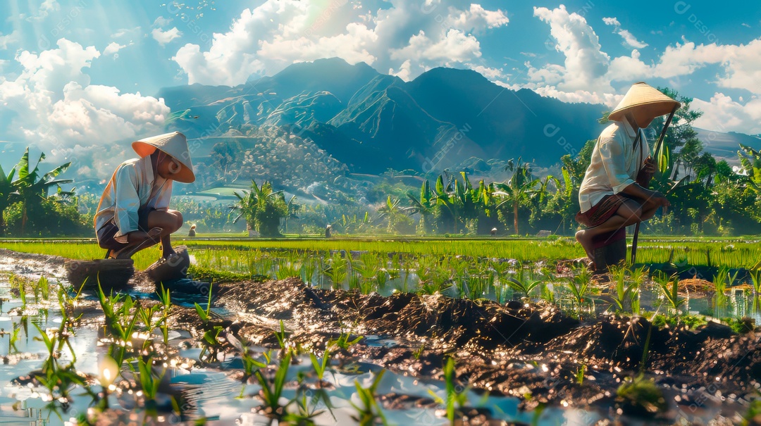 Plantação sobre céu azul e dia ensolarado..