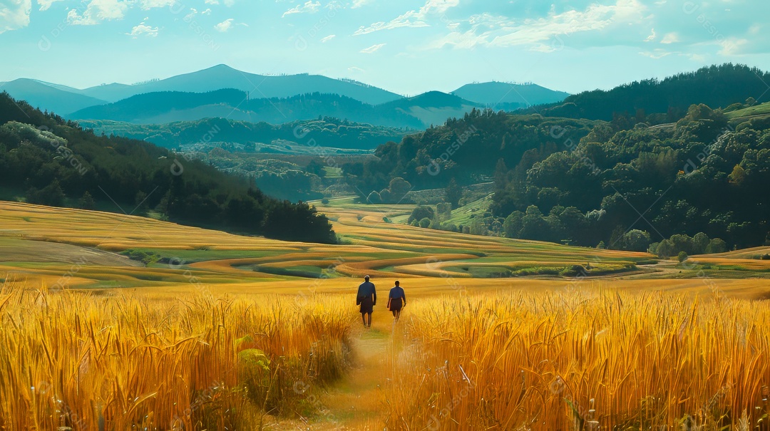 Plantação sobre céu azul e dia ensolarado..