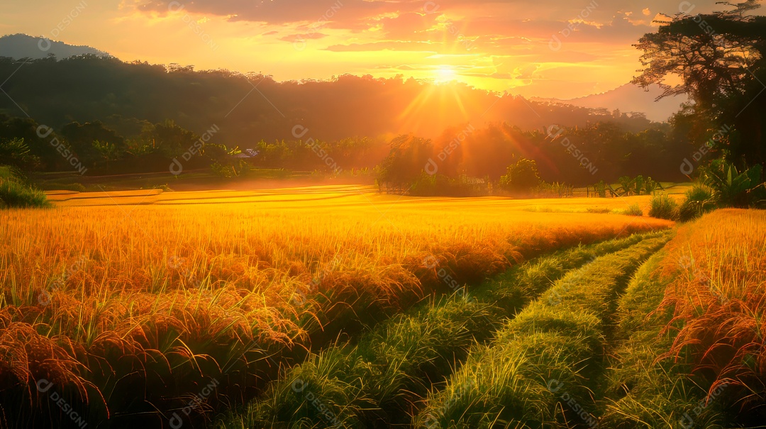 Plantação sobre céu azul e dia ensolarado..