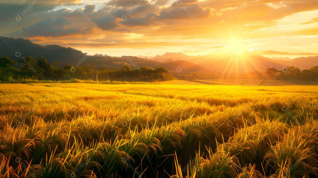 Plantação sobre céu azul e dia ensolarado..