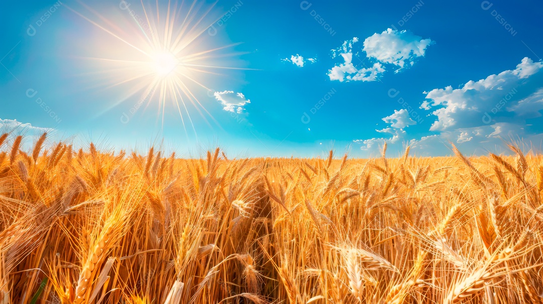 Plantação sobre céu azul e dia ensolarado..