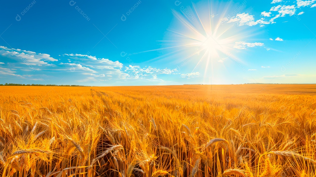 Plantação sobre céu azul e dia ensolarado..