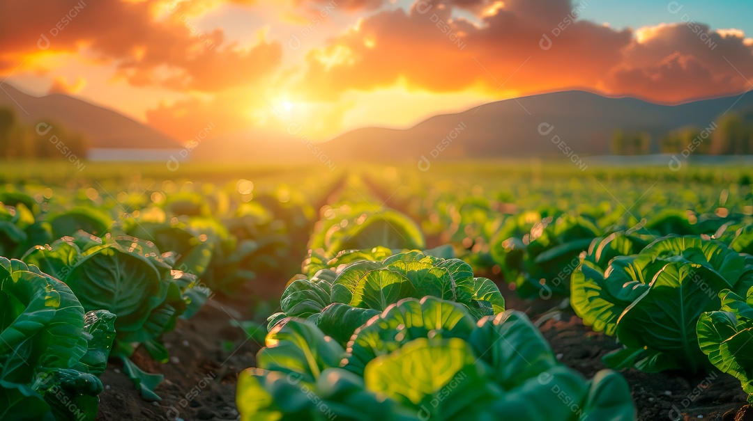 Plantação sobre céu azul e dia ensolarado.