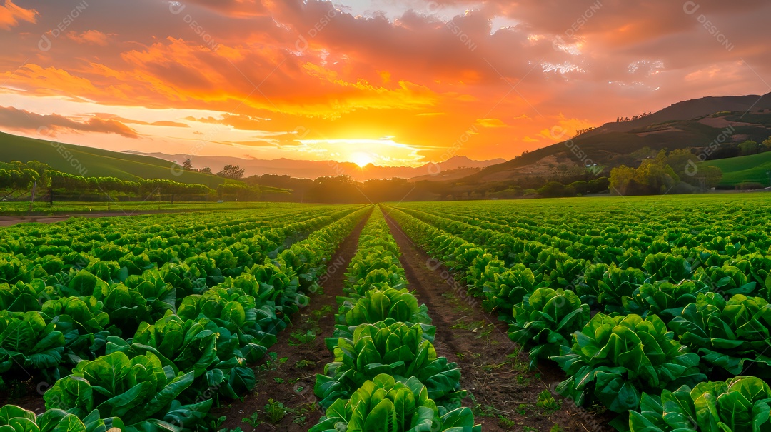 Plantação sobre céu azul e dia ensolarado..