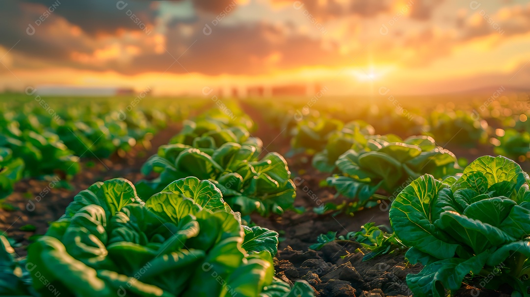 Plantação sobre céu azul e dia ensolarado..