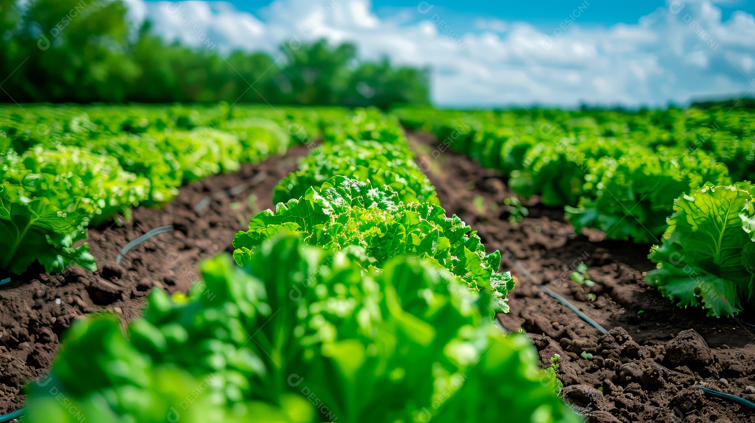 Plantação sobre céu azul e dia ensolarado..