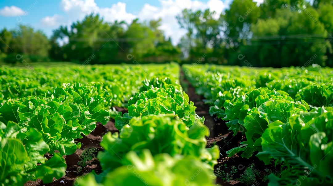 Plantação sobre céu azul e dia ensolarado..