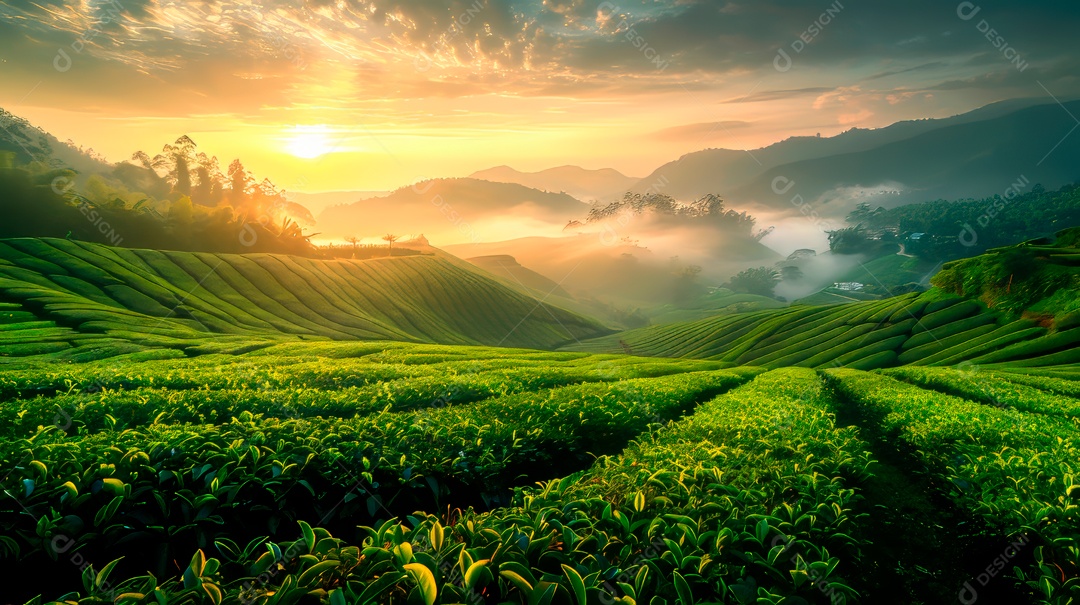 Plantação sobre céu azul e dia ensolarado..