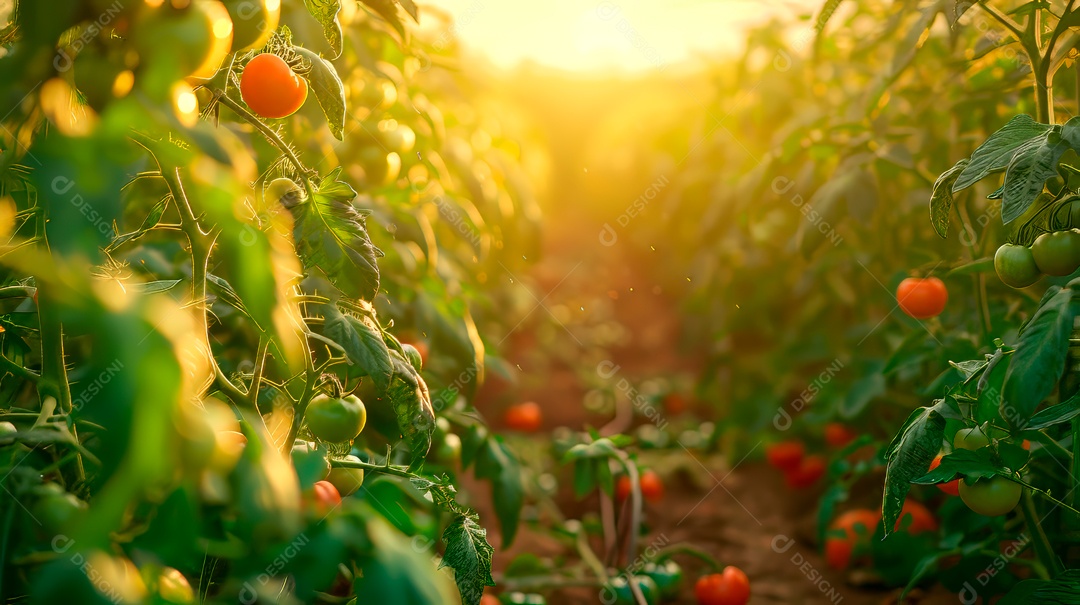 Plantação sobre céu azul e dia ensolarado..