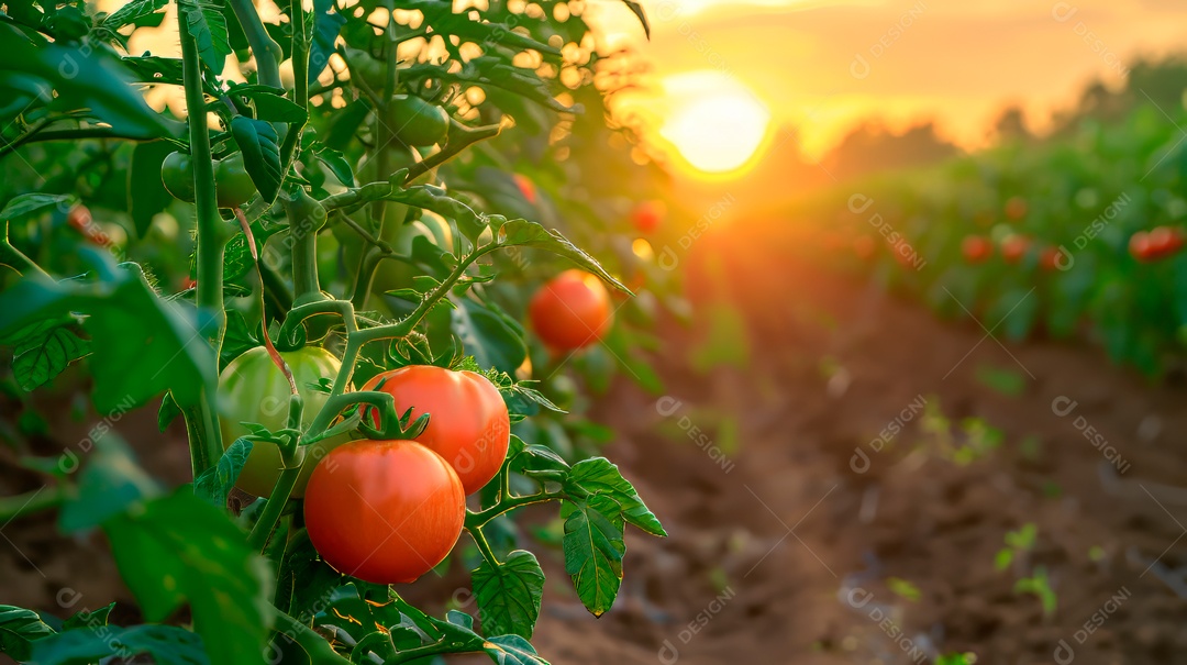 Plantação sobre céu azul e dia ensolarado..